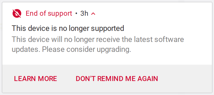 Chroomebook end of support notification